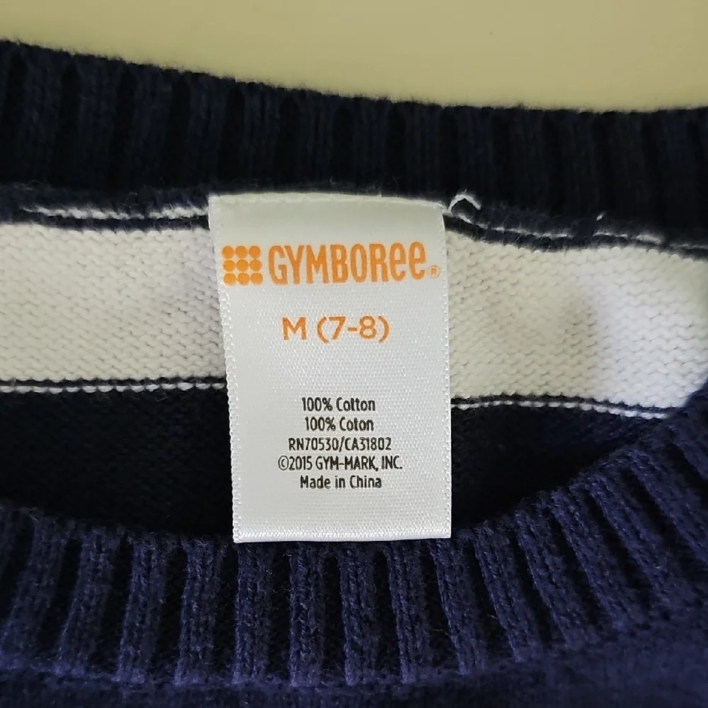 VINTAGE Gymboree Striped Sweater Navy Orange Vibrant Heart Girls Size 7-8